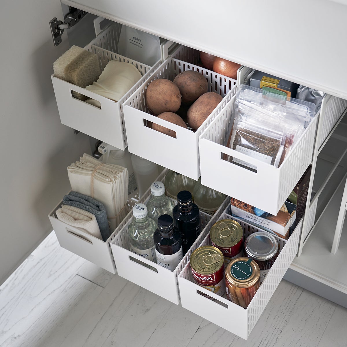 Yamazaki Tower Two-Tier Cupboard Storage Basket | The Container Store